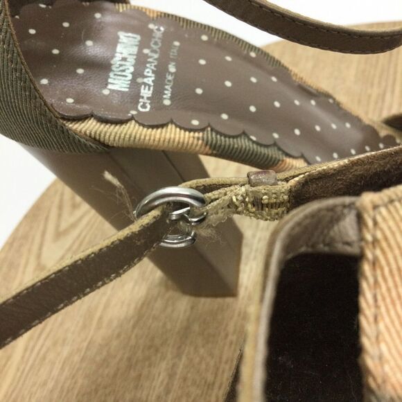 Moschino Olive Green Brown Taupe Cheap & Chic Tie-dye Platform Sandals Size 39 - Picture 4 of 13